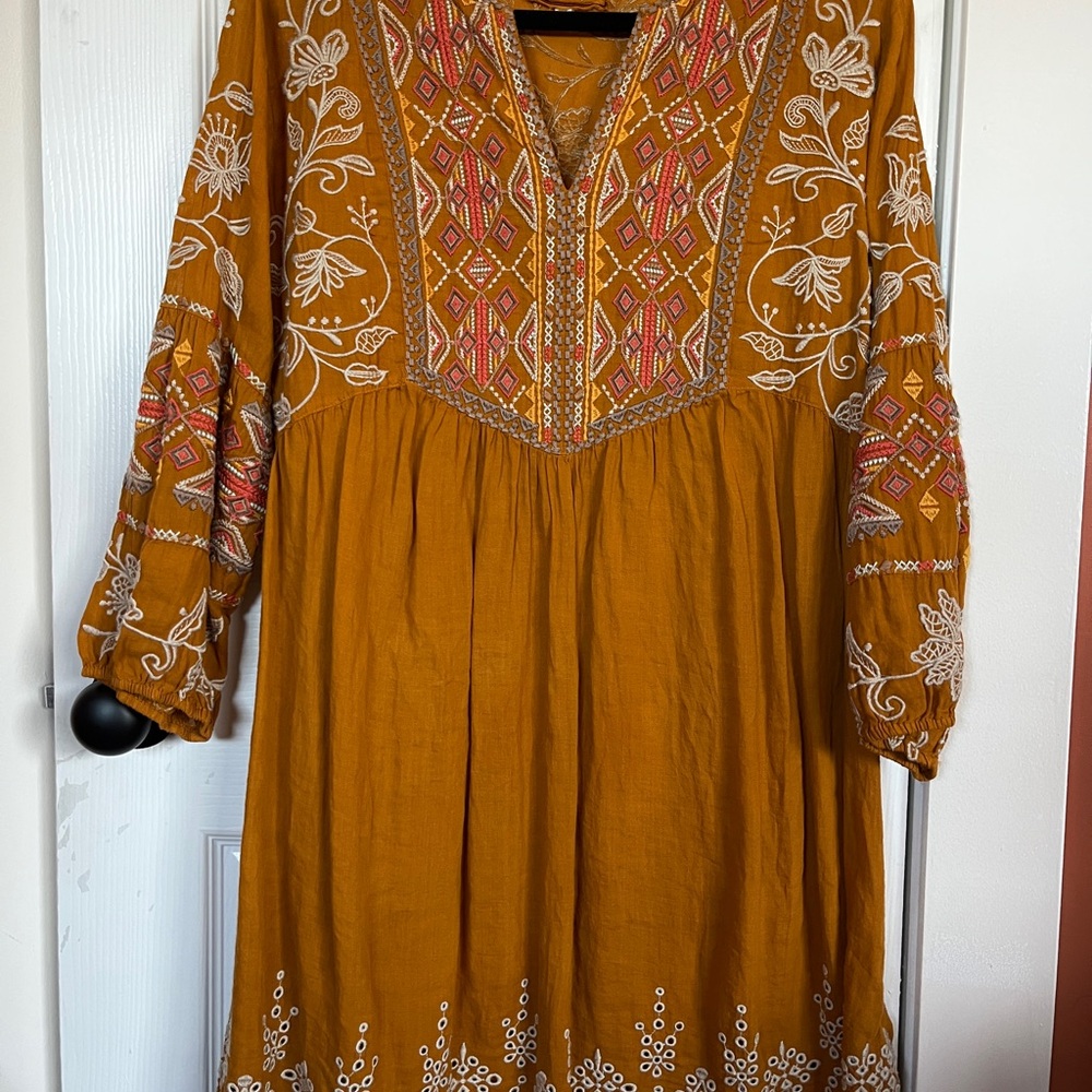 Embroidered Mustard Dress